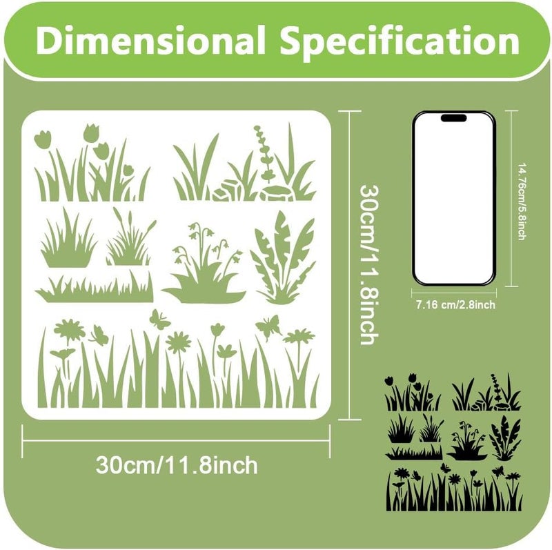 DOODLREAM 8 Styles Grass Flower Bushes Stencil for Painting, 11.8"x11.8"Reusable Plants Stencil Drawing Template, DIY Craft Paint Template for Wall Home Decor Wood Burning Card Journal Fabric - Image 2